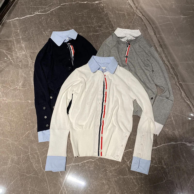 Осенний модный шерстяной свитер в консервативном стиле TB рубашка с вышивкой