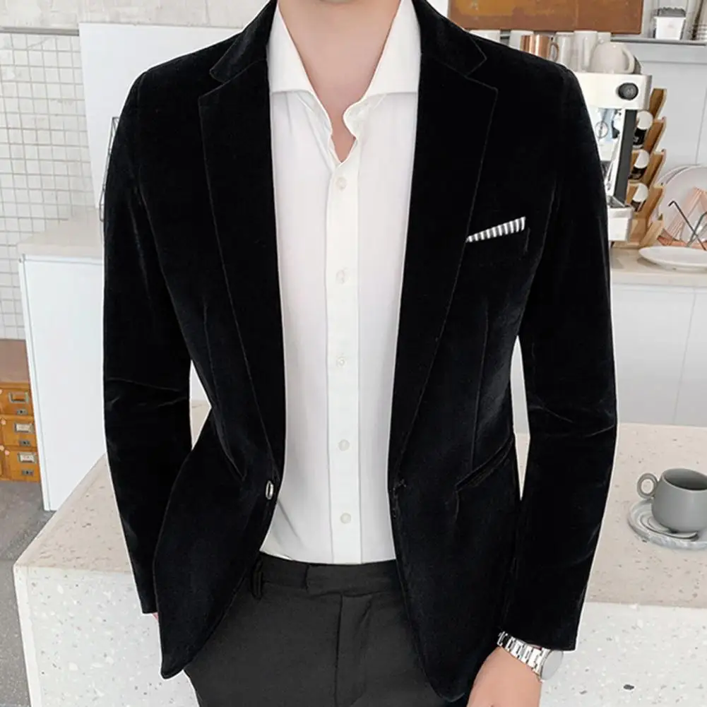 

Men Suit Coat Turndown Collar Spring Single Button Slimming Lapel Suit Jacket Men Blazer for Party