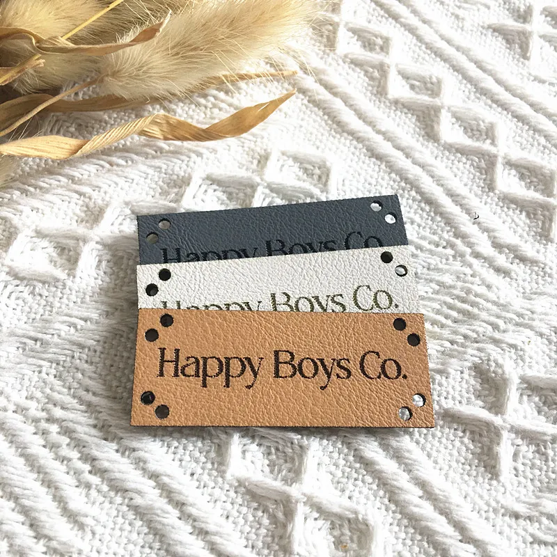 

30pcs Sewing labels personalized logo text Handmade leather tags for garment knitting Rectangle clothing hats label Accessories