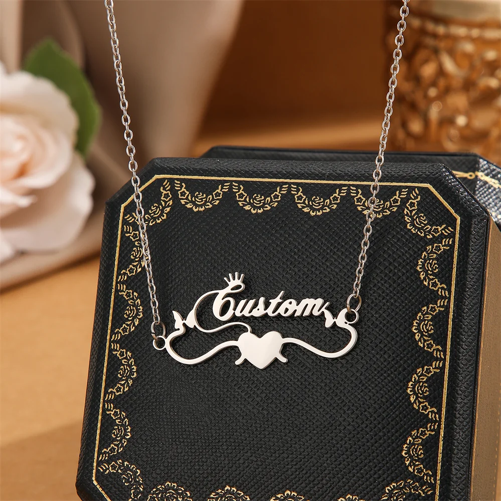 QIMING на заказ любовь сердце имя женское ожерелье из нержавеющей стали свадебные