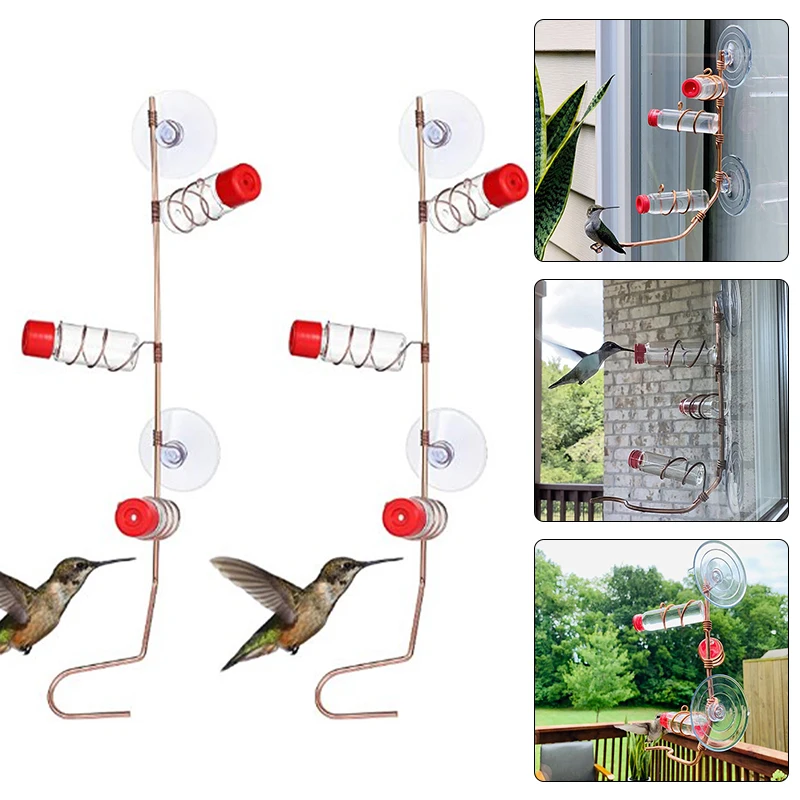 Suction Cups Copper Wire Birds Feeder Hummingbird Water Feeder With Plastic Bottles