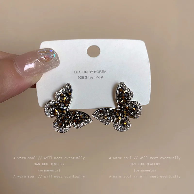 Pendientes de Mariposa Color Dorado Y Cristal Negro Con Incrustaciones De Circonita Moda con Personalidad para Mujer Joyería Boda Regalos
