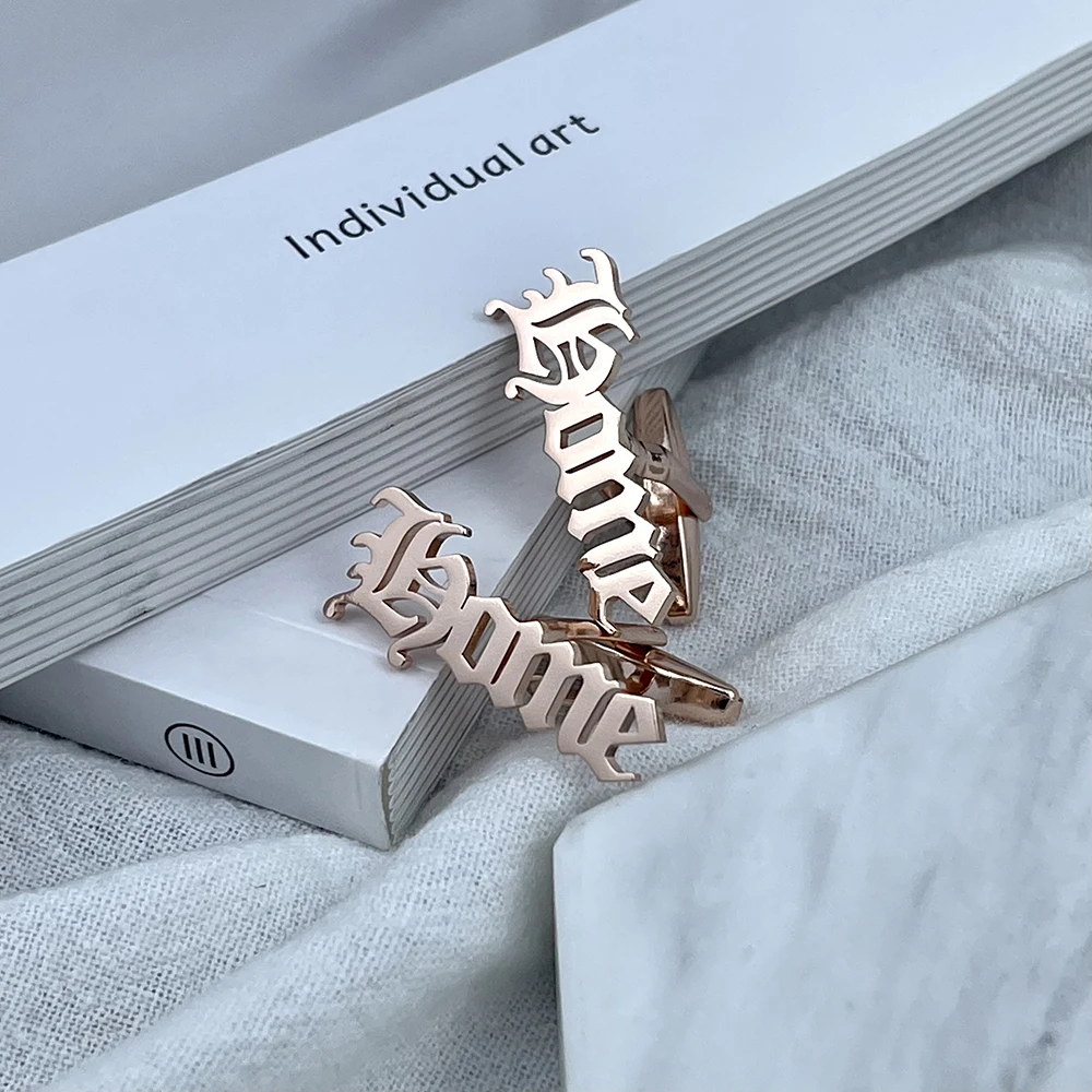 Personalized Men's Customized Cufflinks Name Text Customized Stainless Steel Personality Senior Jewelry Men's Shirt Cufflinks