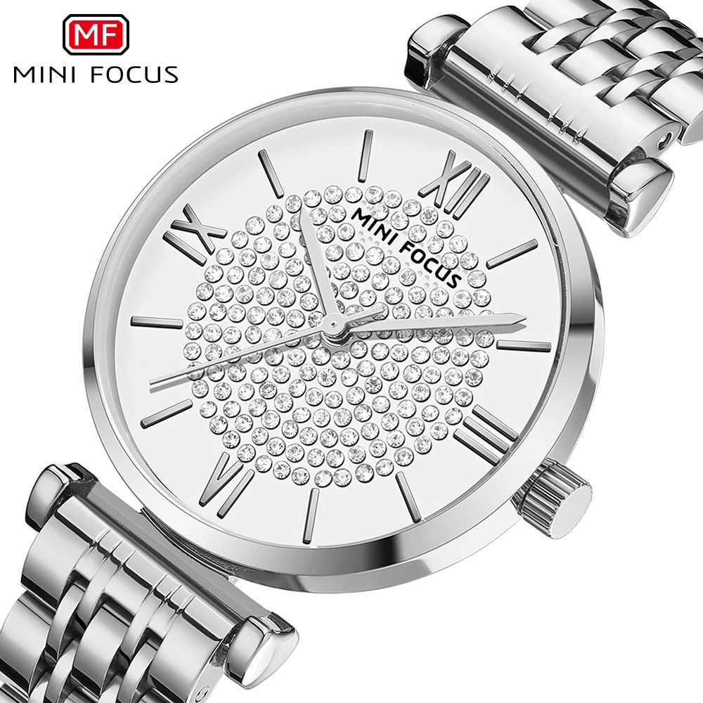 Женские кварцевые часы с ремешком из нержавеющей стали серебристые белые