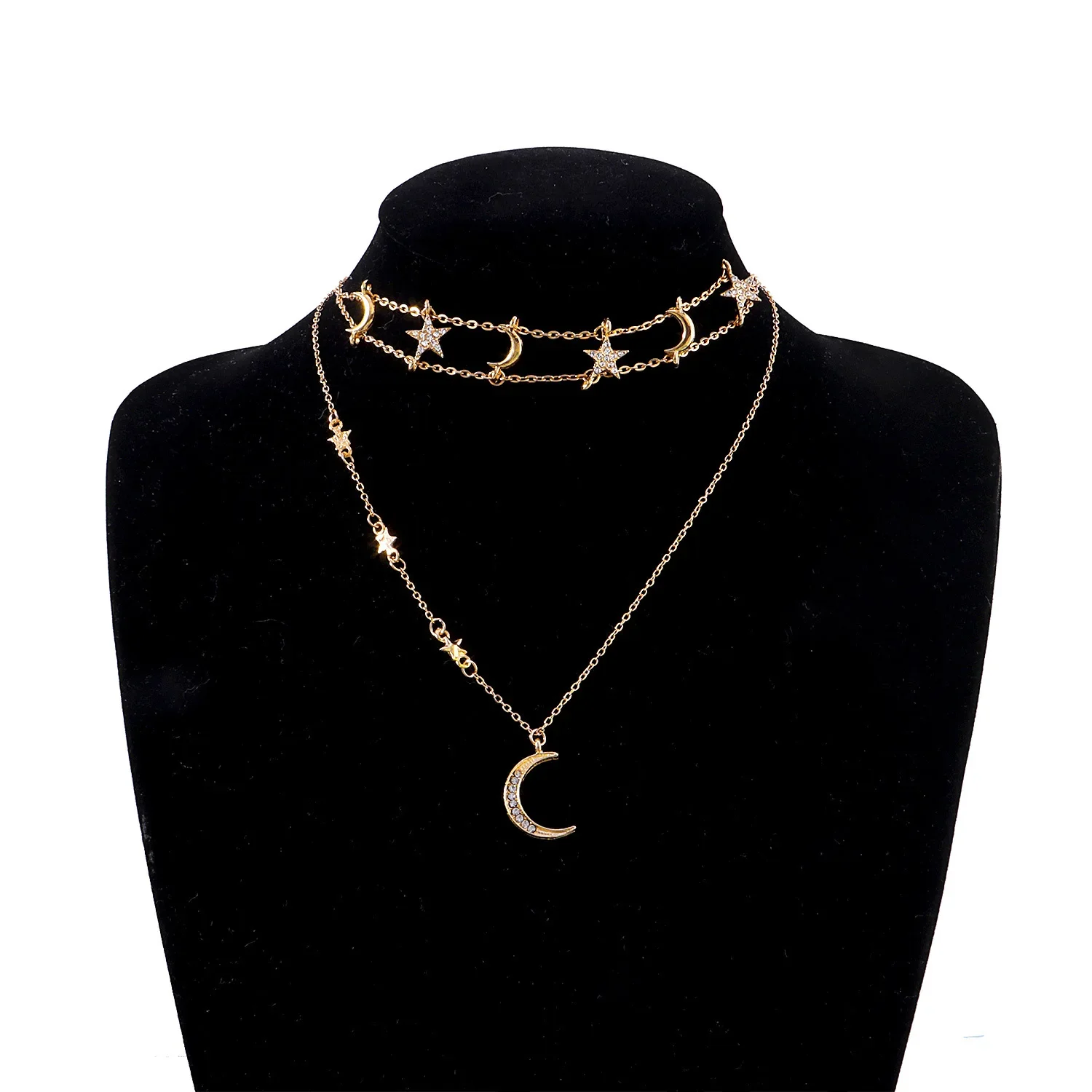 Uorich Ретро Легкая Роскошная Пентаграмма Полумесяц Инкрустация Алмазное Ожерелье