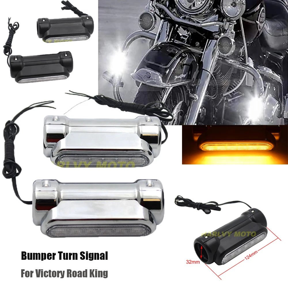 

For Victory Road King Street Glide Softail Fat Boy Motorcycle Highway Bar Switchback Turn Signal Light White Amber LED