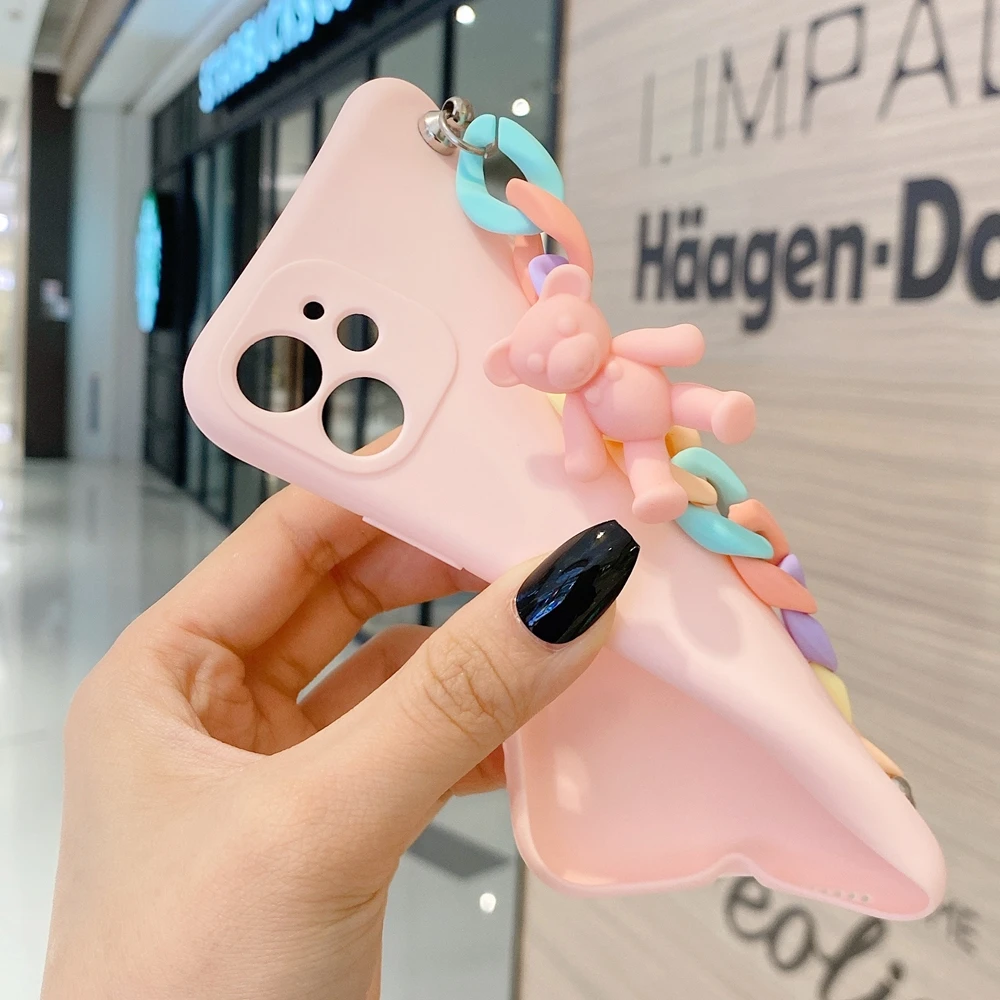 etui na poco f3 x3 case for funda xiaomi poco x3 nfc m3 c3 x2 f2 pro case 3d bear bracelet wristband silicone cover capa women free global shipping
