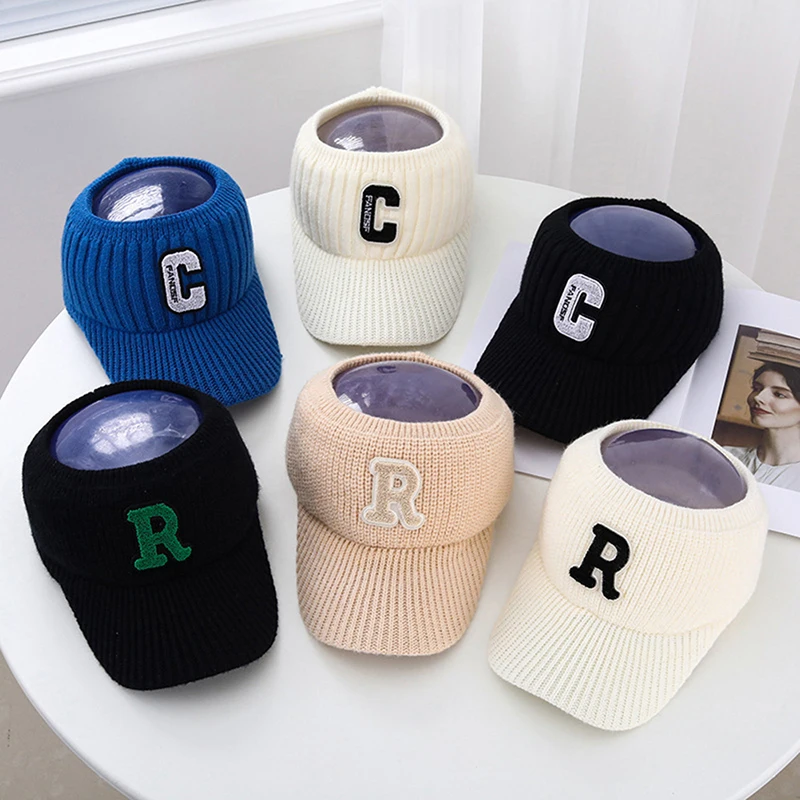 

New Winter Woolen Duck Tongue Hat Women's C Letter Plus Velvet Thick Warm Hat Winter Sports Empty Top Knitted Baseball Cap