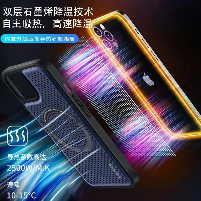for Magsafe for iPhone 13 12 Pro Max Case Graphene Heat Dissipation Magnetic Wireless Charging coque for iPhone 13 12 Pro Cover