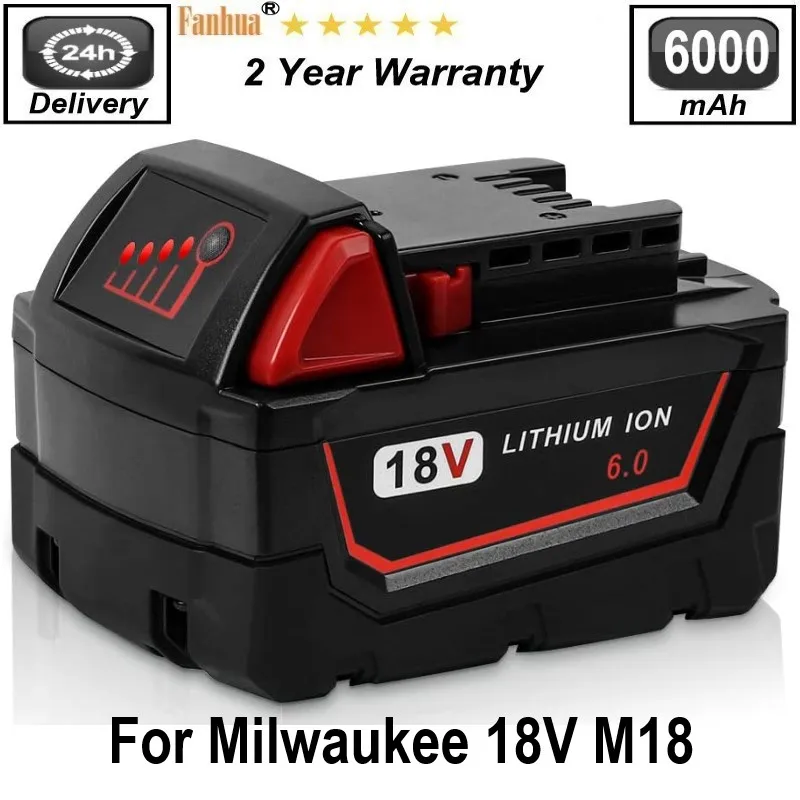 

M18 18V 6000mAh Li-ion Tool Battery for Milwaukee M18 48-11-1815 48-11-1850 2646-20 2642-21CT 48-11-1840 M18B2 M18B4 M18BX