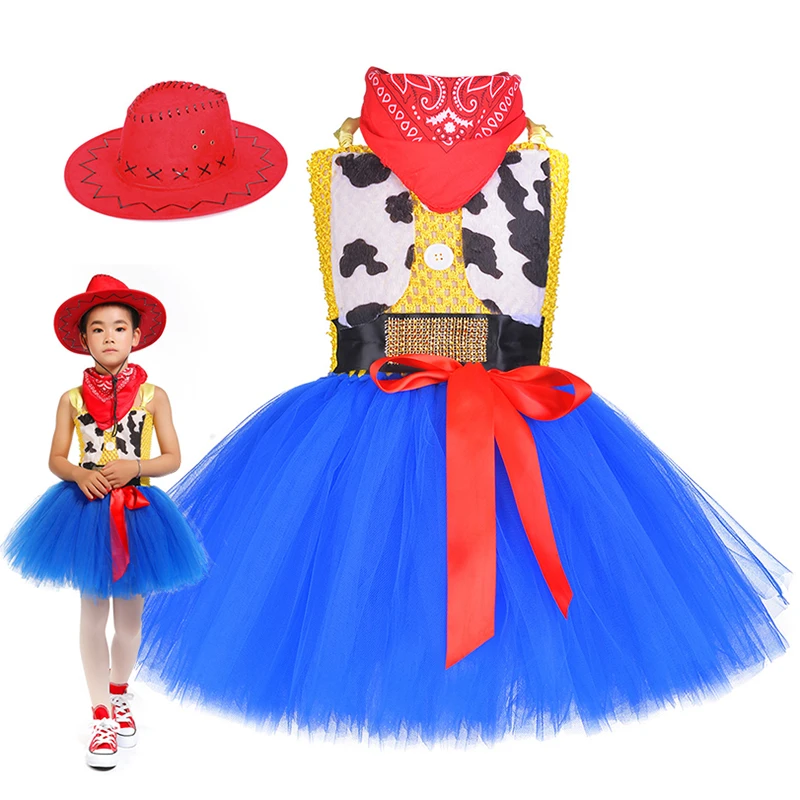 

Игрушка Вуди Джесси для девочек, платье-пачка, Детский костюм на Хэллоуин, косплей с шапкой и шарфом, нарядное платье для вечеринки для мален...