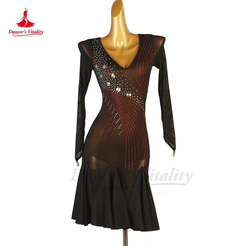 

Latin Dance Dress for Women Customsized Long Sleeves Rumba Chacha Tango Performance Competiton Clothing Child Latin Dresses