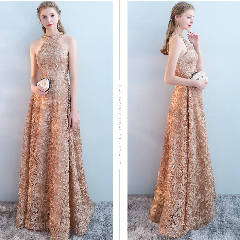 

Halter Red Khaki Prom Dresses Floor Length Gowns Elegant Women Sleeveless Homecoming Halloween Cocktail Dress Long