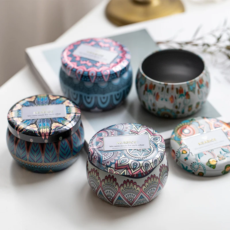 

MYUE DIY Scented Candle Wax Cup Retro Style Embossed Tinplate Can Embossed Pattern Handmade Soybean Wax Container
