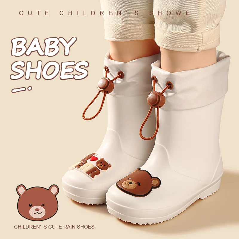 Детские непромокаемые ботинки, Нескользящие резиновые сапоги, на шнуровке, с мультяшным рисунком, для мальчиков и девочек