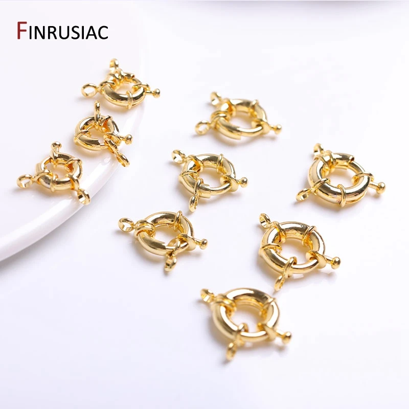 

11mm/13mm/15mm 18K Gold Plated Brass Metal Round Spring Clasps Steering Wheel Sailor Clasp For Jewelry Making Fittings Wholesale