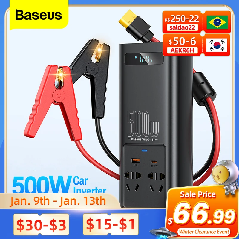  Baseus 500W Pure Sine Wave Inverter 12V to 220V 110V Current Converter Europe Camper EU US 300W Auto Power Socket Car Inverters 