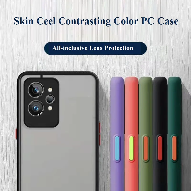 

Fit For Realme GT 2 Pro All-inclusive Edge Matte Translucent Hard PC Shell Contrasting Colors Button Anti-fall Protective Case