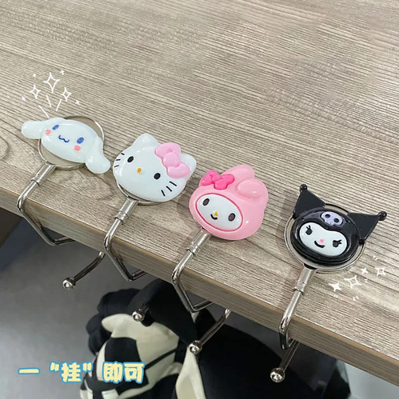 

3pcs Kawaii Sanrios Hook Kitty kuromi My Melody Table Side Hook Non-stick Non-marking Load-bearing Removable Hanging Bag Hook