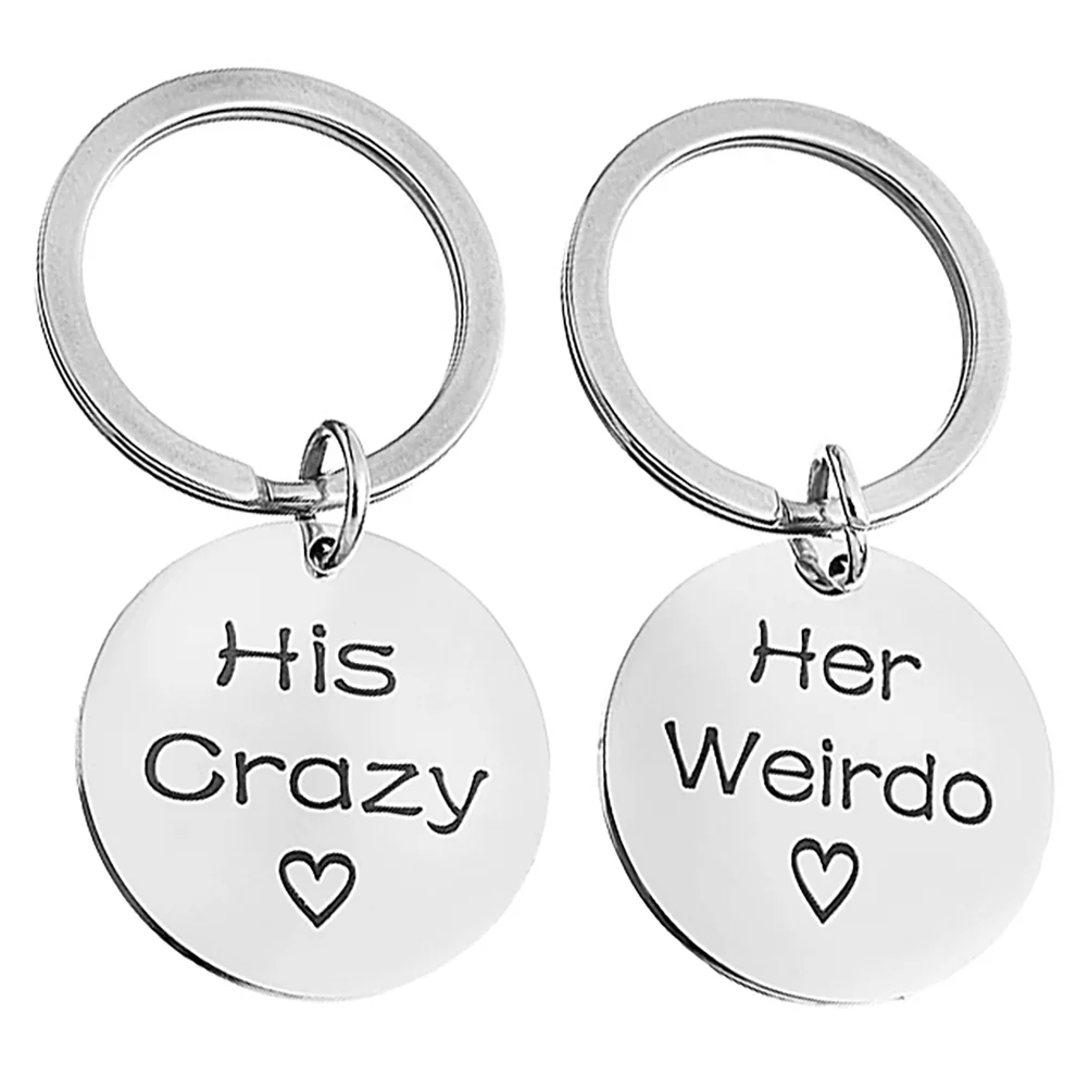 

2pcs Creative Stainless Steel Round Key Chains Valentine's Day Couple Key Chains