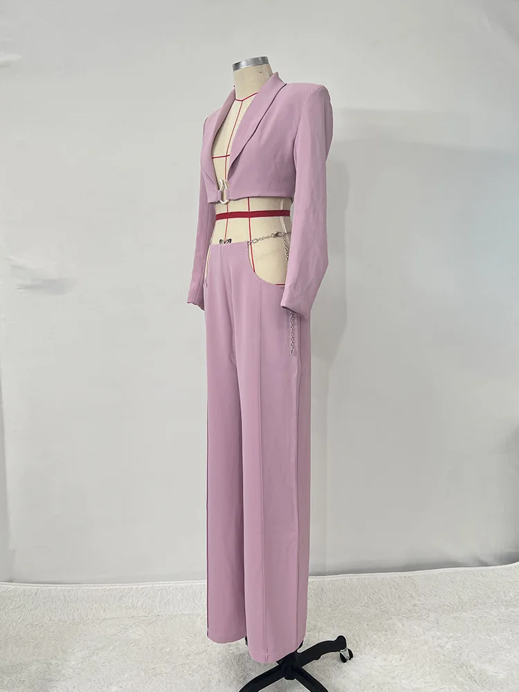 Женский элегантный комплект из жакета с длинным рукавом и брюк заниженной талией