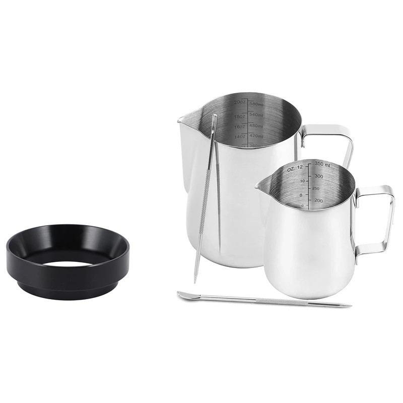 

58MM Intelligent Dosing Ring With 2 Pack Milk Frothing Pitcher,And Measurement Inside,Milk Frother(12OZ & 20OZ)