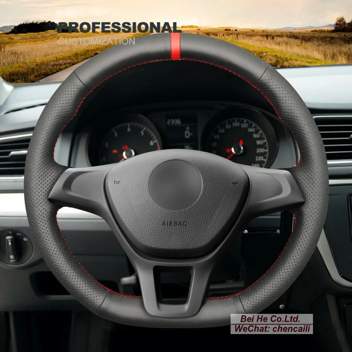 

Hand-stitched Black Leather Suede Steering Wheel Cover Wrap For Volkswagen VW Golf 7 (VII) 2015 2016 2017 2018 Car Accessories