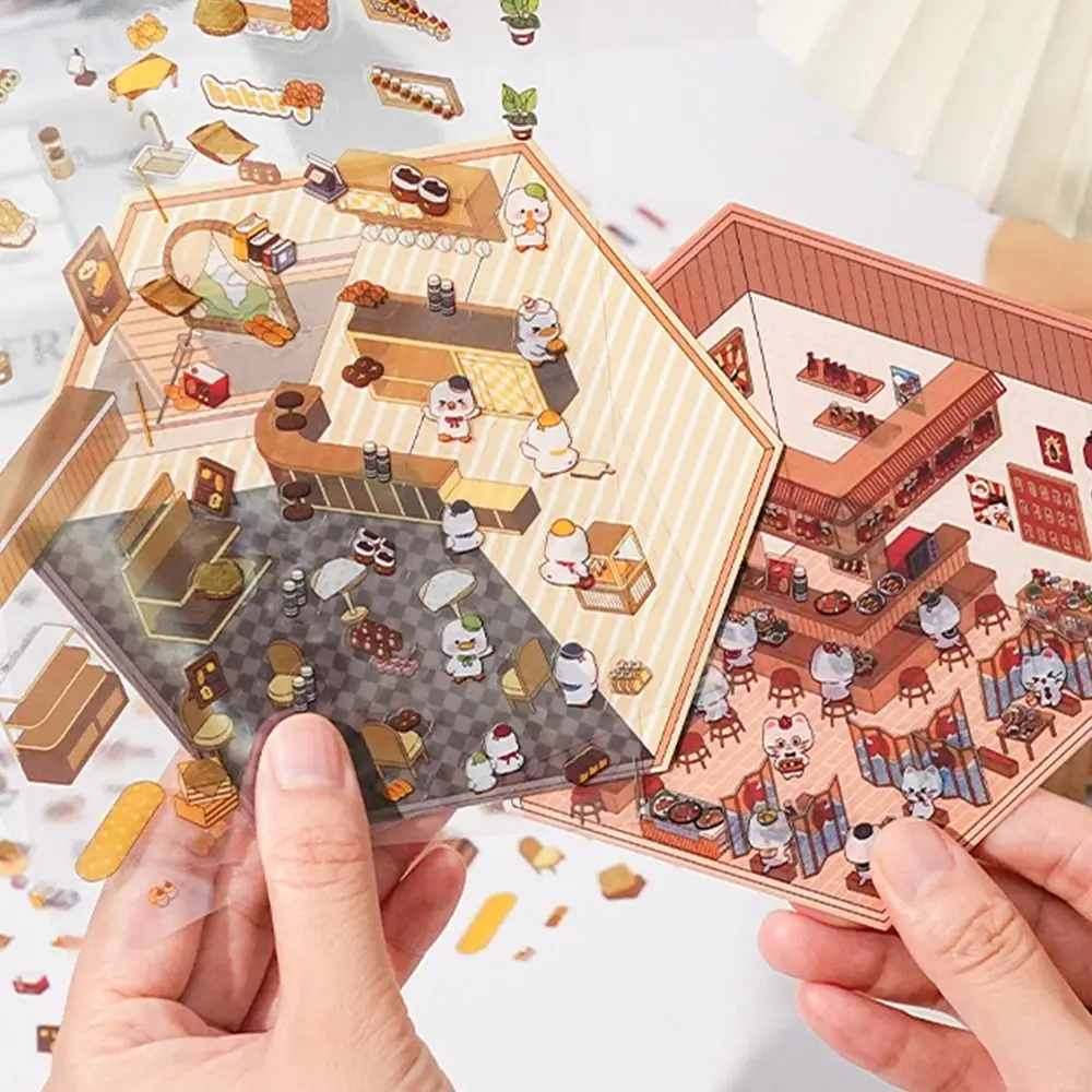 Мультяшные миниатюрные сцены 3D наклейки визуальное укладка трехмерные пейзаж