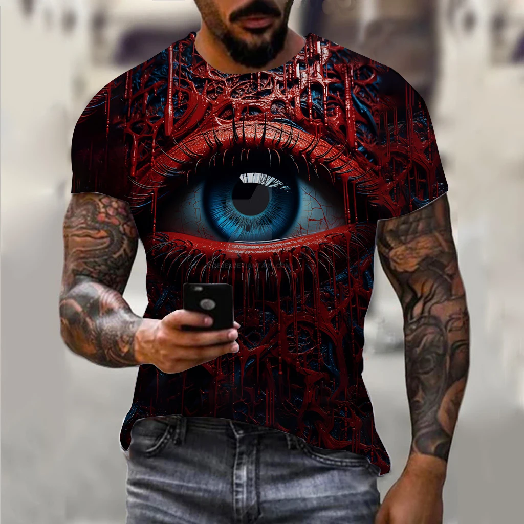 

Vintage T Shirts For Men 3D Printed Horror Eye Tops Summer Short Sleeve Oversized Tee Casual Crew Neck T-shirts Mens Clothing