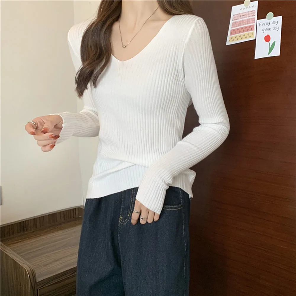 2022 базовый однотонный осенне-зимний пуловер с круглым вырезом Женский вязаный