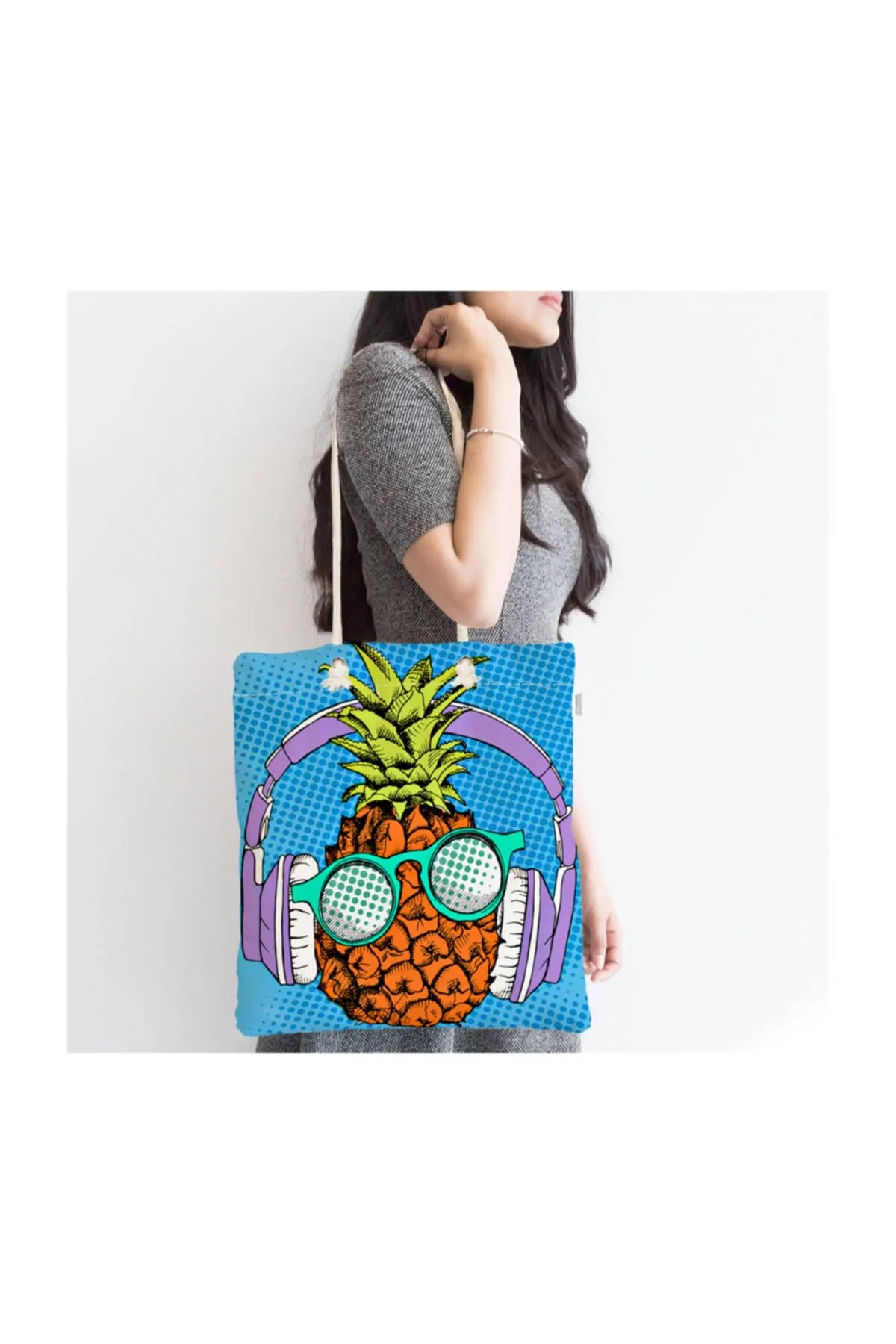 

Женская пляжная сумка на голубом фоне с тропическим ананасом, дизайнерская тканевая сумка-тоут на молнии, модные летние большие сумки через...