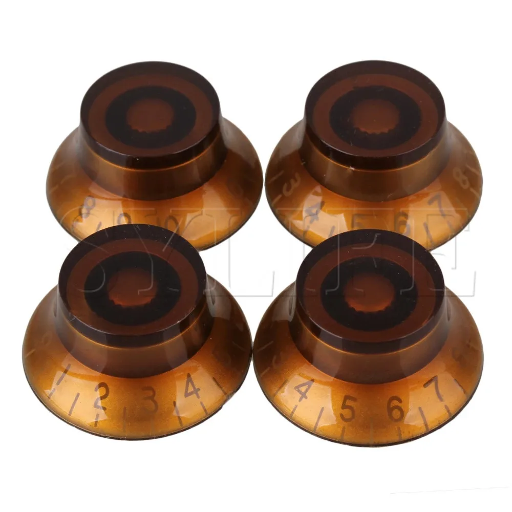 

4pcs RIGHT HAND Amber Plastic Hat Bell Knob for Electric Guitar White Number