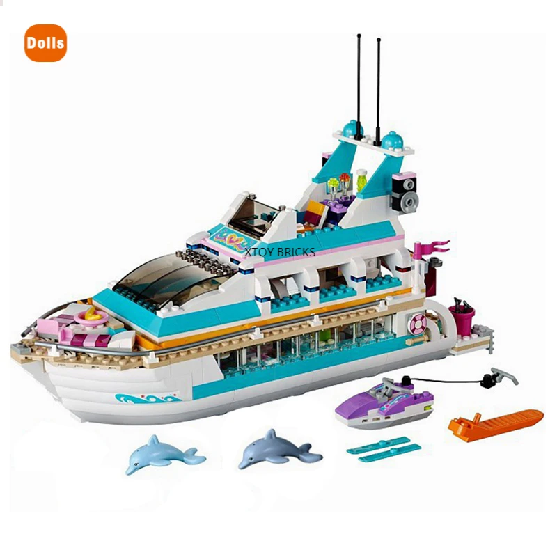 

Girls Series 41015 Holiday Boat 3D Dolphin Cruiser Building Blocks Children's Toys Compatible Friends Gifts Dolphin Yacht Toys
