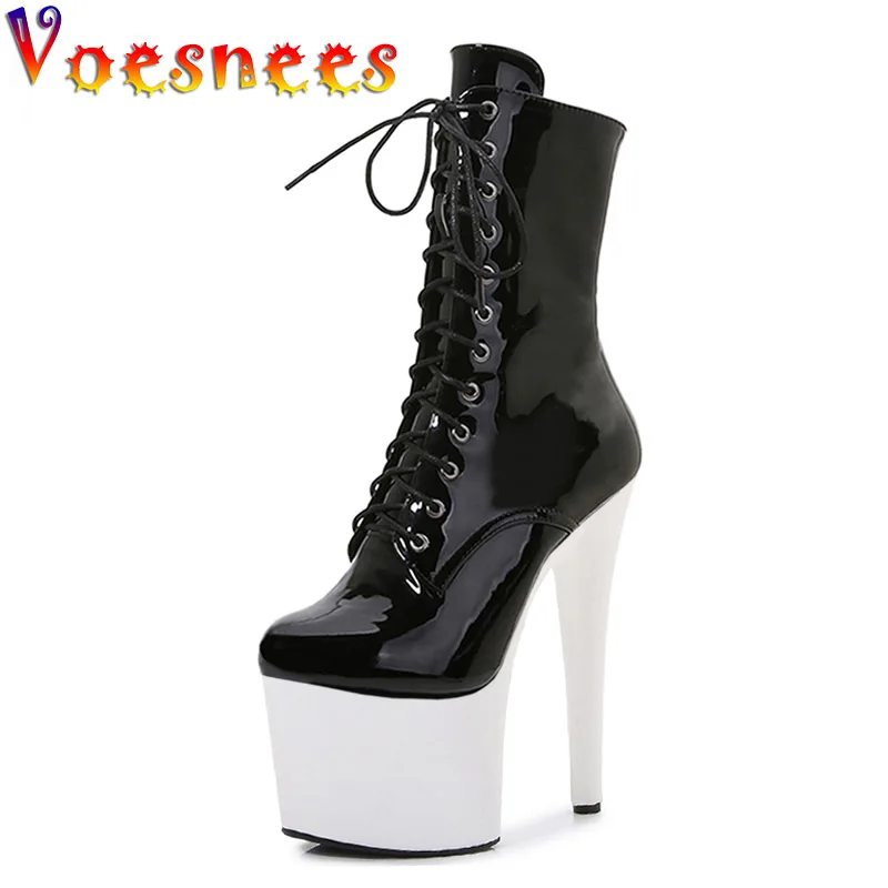 

Voesnees Stripper Fashion Sexy Fetish Short Boots Women 17CM High Heels Pole Dance Shoes White Platform Party Club Dancing Shoe