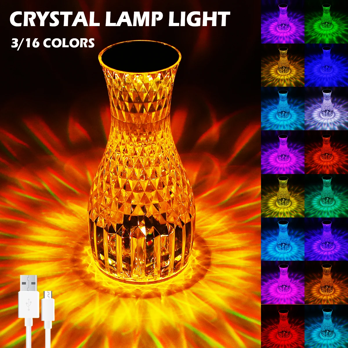 

LED crystal lamps Rose Diamond 16 Colors Table Light Cool lamp Rechargeable Bedside Light with Remote Control dancing lights