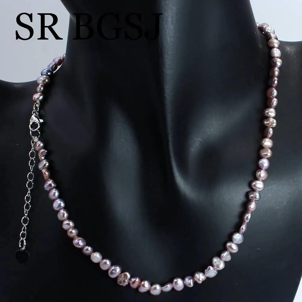 

Free Ship 4-5mm Purple Natural Freshwater Pearl Chains Chokers Collar Necklace Jewelry for Women 2022 Gift Fashion 18inch