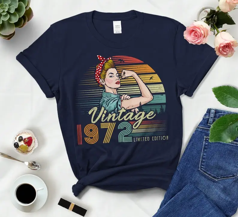 

Vintage 1972 Limited Edition Women Shirt Mother Day 50th Birthday Funny Gift Idea For Her Girlfriend 100% Cotton Harajuku y2k