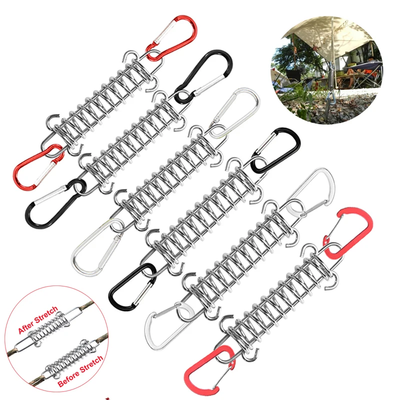 

8pcs Adjustable High Strength Steel Tent Wind Rope Spring Buckle Rope Tensioner with Carabiner Clips Awning Tightener Fixed Hook