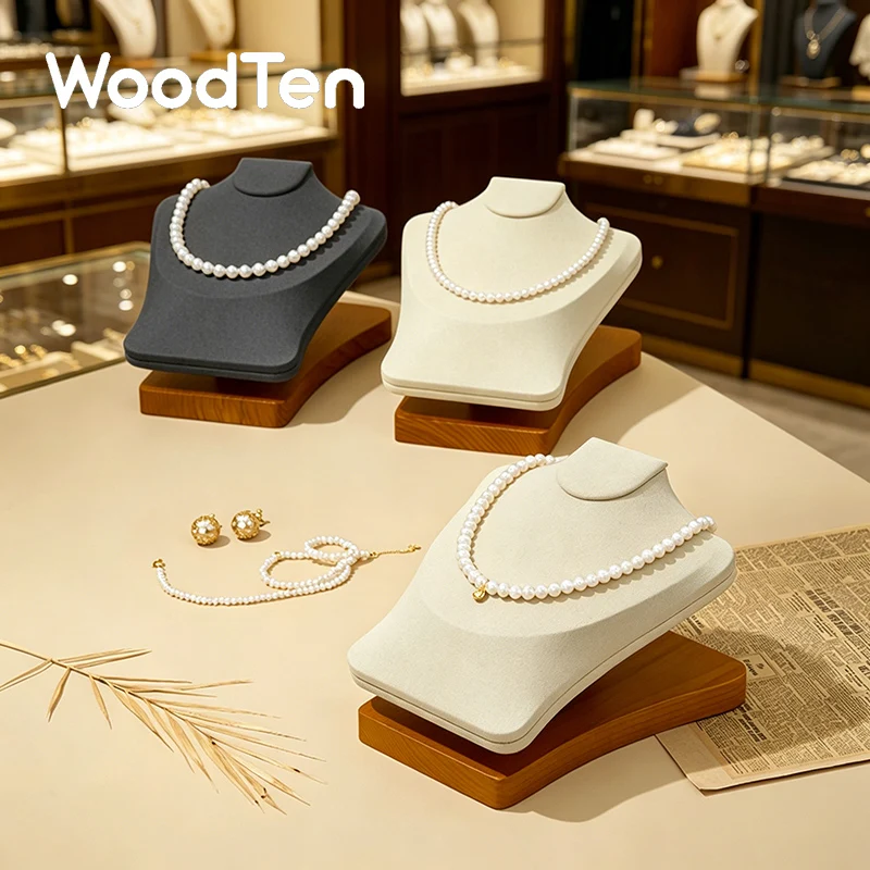 Фото Подставка WoodTen горизонтальная, из массива дерева, с микрофиброй, для демонстрации ожерелий и колье, подставка для ювелирных изделий №1