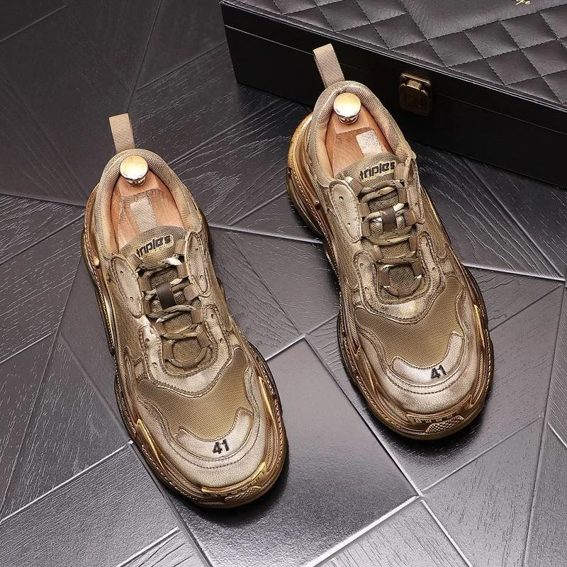 

High quality Dad's shoes ins men's thick soles inside high casual round head lace up sneakers new style board running