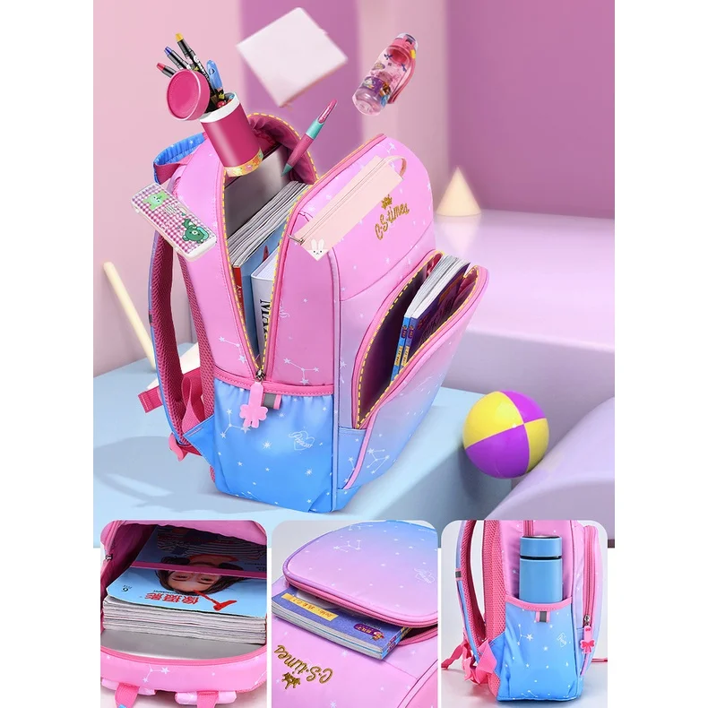 Starry Sky Sweet Gradient Girls Princess Large Capacity Backpacks New Reflective Primary Children Students Grade 1-6 Schoolbags