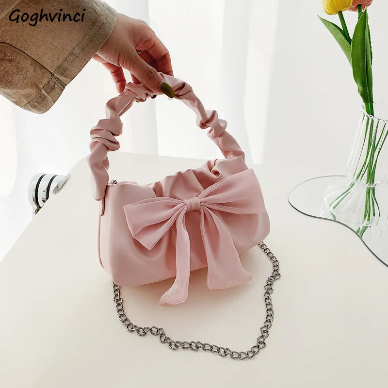 Плиссированные мини-сумки для женщин милая Наплечная Сумка принцессы с бантом