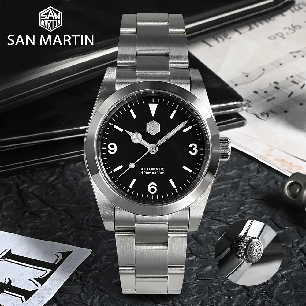 

San Martin 36mm Explore Climbing Series Vintage Men Sport Watch Luxury Sapphire PT5000 Automatic Mechanical 10Bar BGW-9 SN021-G