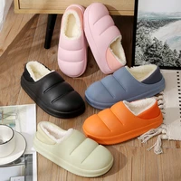 winter women fur slippers waterproof warm plush household slides indoor home thick sole footwear non slip solid couple sandals