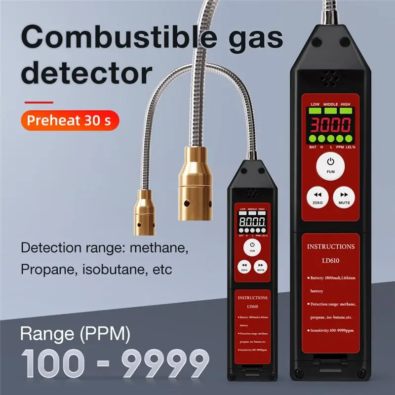 Фото Детектор утечки горючих газов A25P с звуковой сигнализацией - LD610 для обнаружения метана (C4H10, H2) в диапазоне от 100 до 9999 ppm №2
