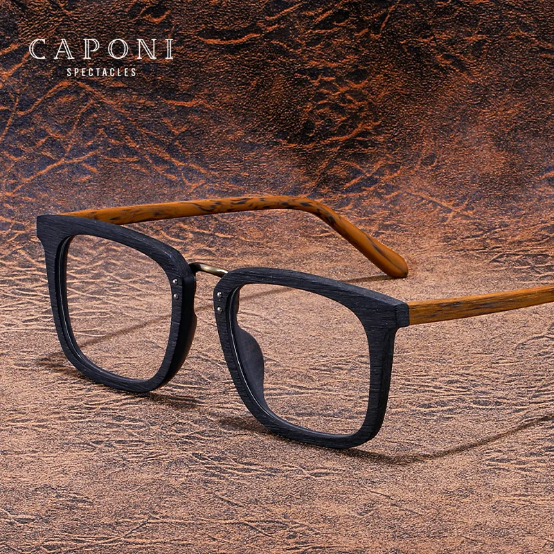 CAPONI Wooden Glasses Frame For Men Brand Designer Handmade Eyeglasses Anti Blue Light Customized Prescription Spectacles JF7085