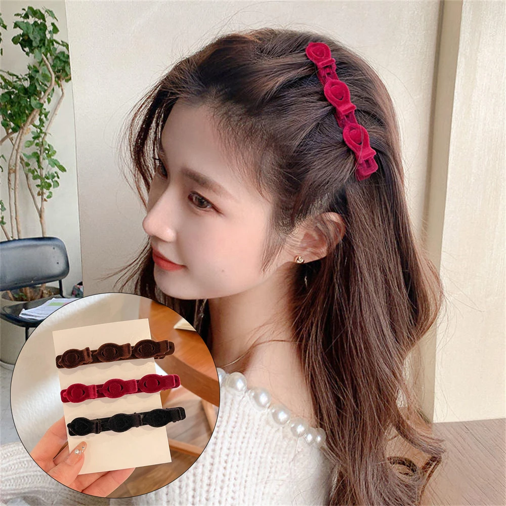 

3 Colors Flocked Bangs Hair Clip Black Headwear Women Cute Barrettes Hairgrip Alice Braided Fashion Hairpins Hair Accessories