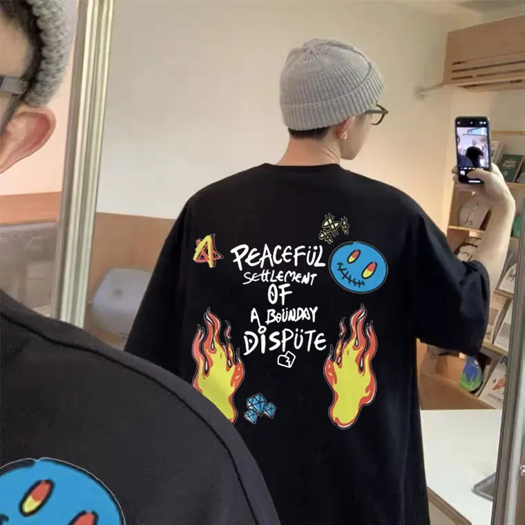 

Peaceful Settlement of A Bounday Dispute Tshirt Men Women Casual Fun Smiley Flame Diamond Dollars Graphic T Shirt Male T-shirts