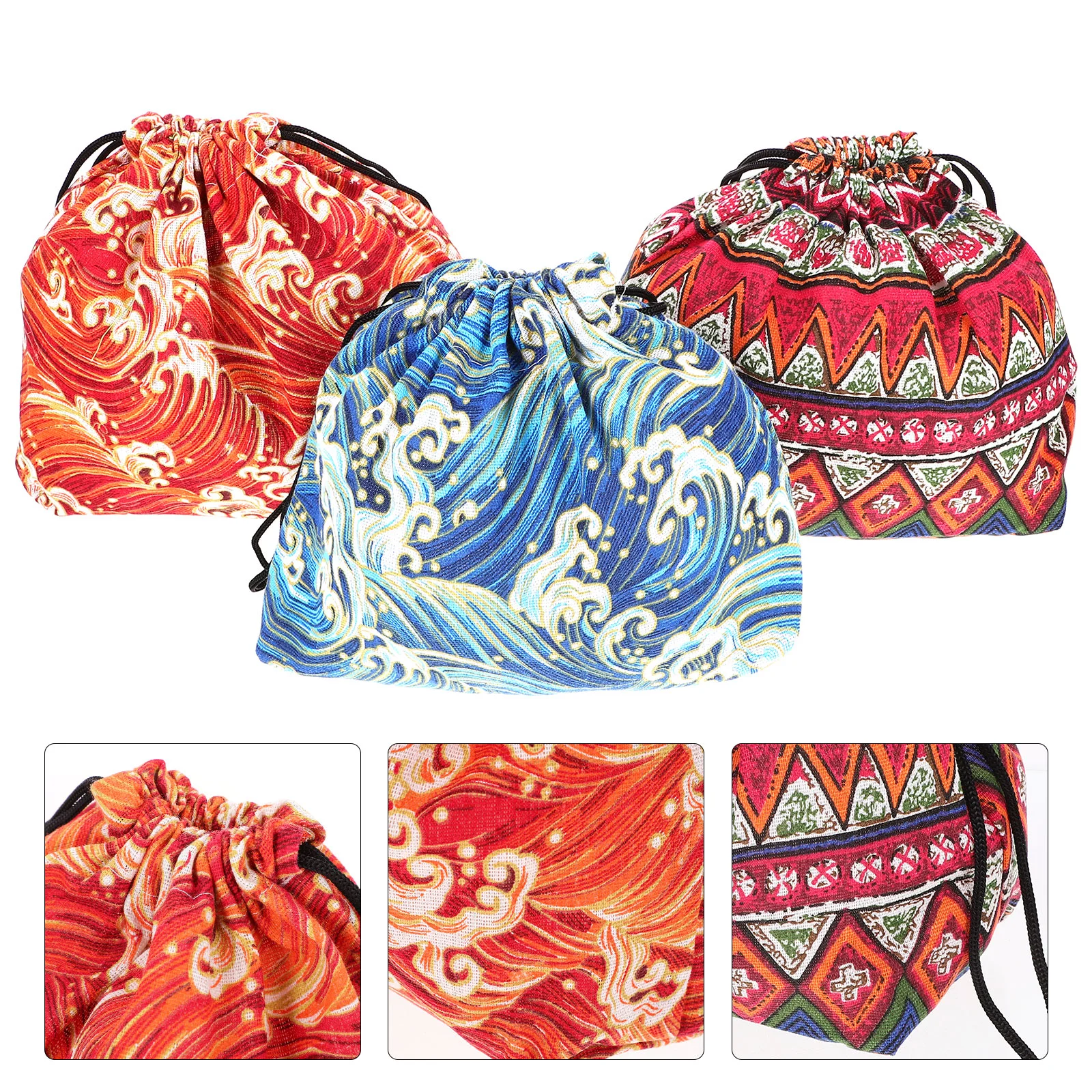 

3 Pcs Women Lunch Bag Drawstring Bags Outdoor Bento Japanese Style Pouch Portable