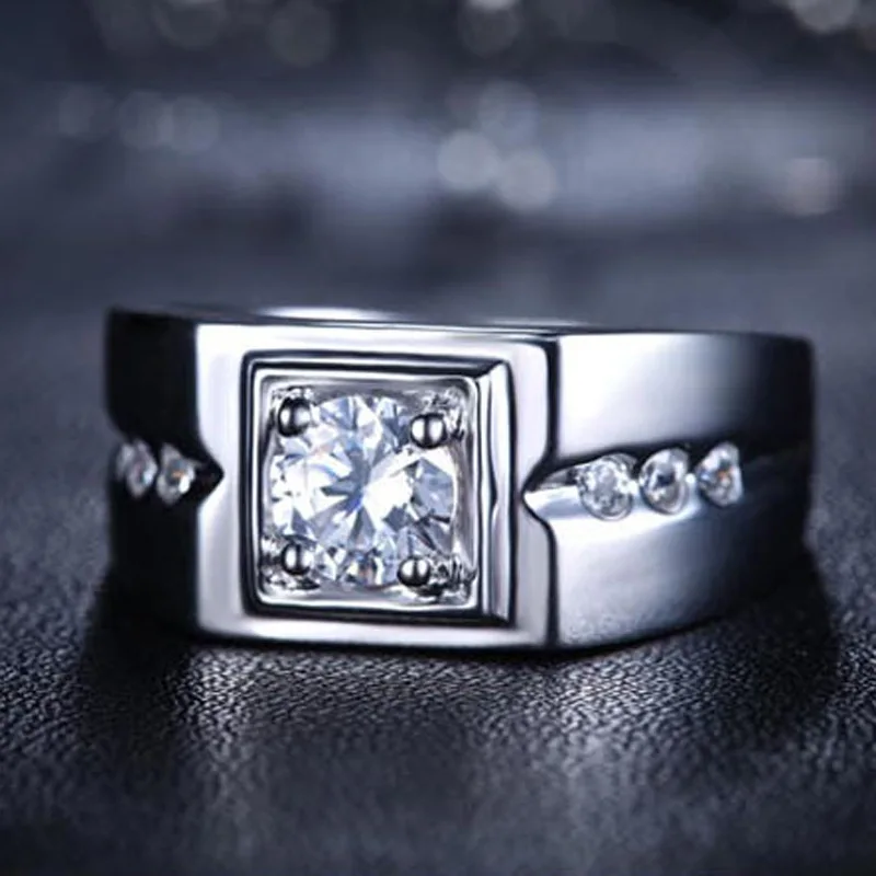 

925 Silver Ring Couple Gift Men's Boss Open Ring Domineering Wide Version 1 Karat Artificial Diamond Big Man's Ring